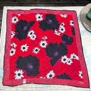 Vintage Bill Blass Black Red and White Silk Floral Scarf